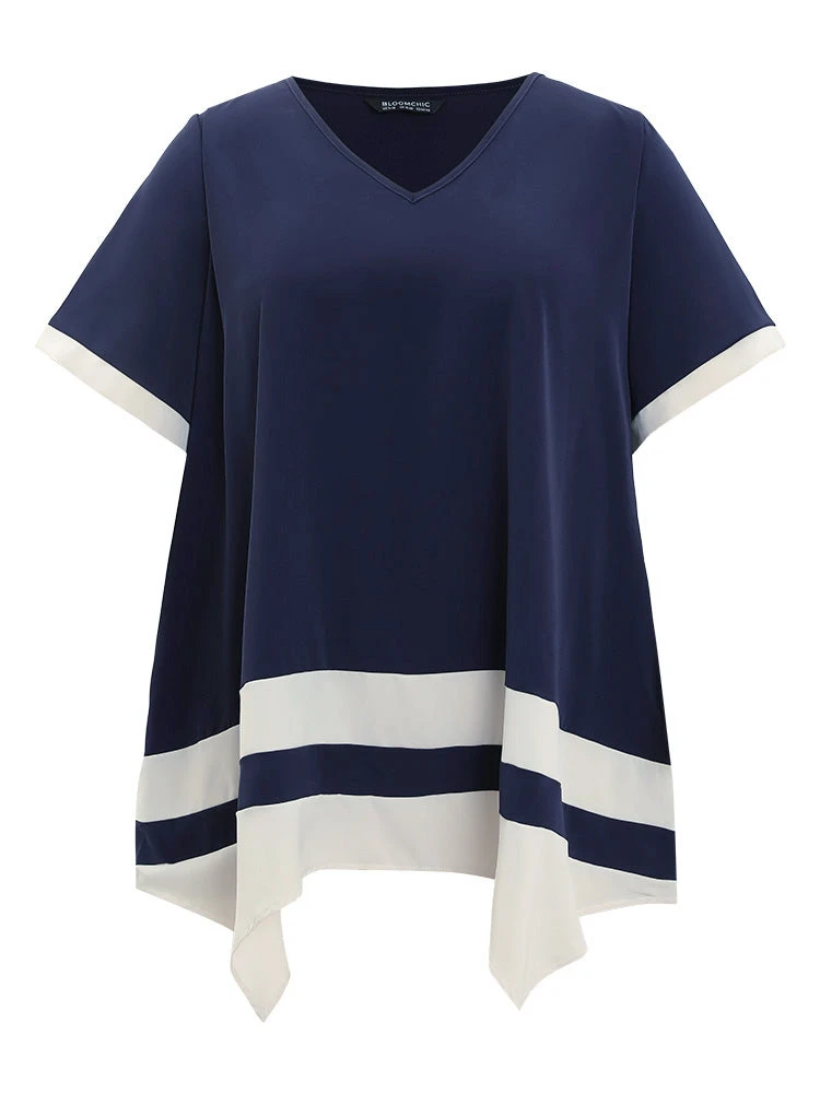 Anti-Wrinkle Two Tone Hanky Hem Blouse 11 Anti-Wrinkle Two Tone Hanky Hem Blouse - Image 9