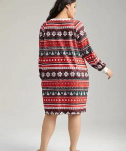 Geometric Sleep Raglan Sleeve Button Up Dress -Clothing Shop 355725445 il