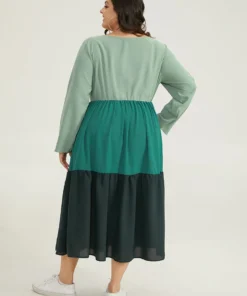 Colorblock Contrast Keyhole Layered Hem Dress -Clothing Shop 355825860 gn