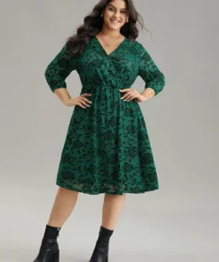 Silhouette Floral Print Surplice Neck Gathered Dress -Clothing Shop 355898296 xj