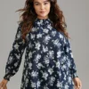 Ruffle Trim Floral Print Shirred Blouse