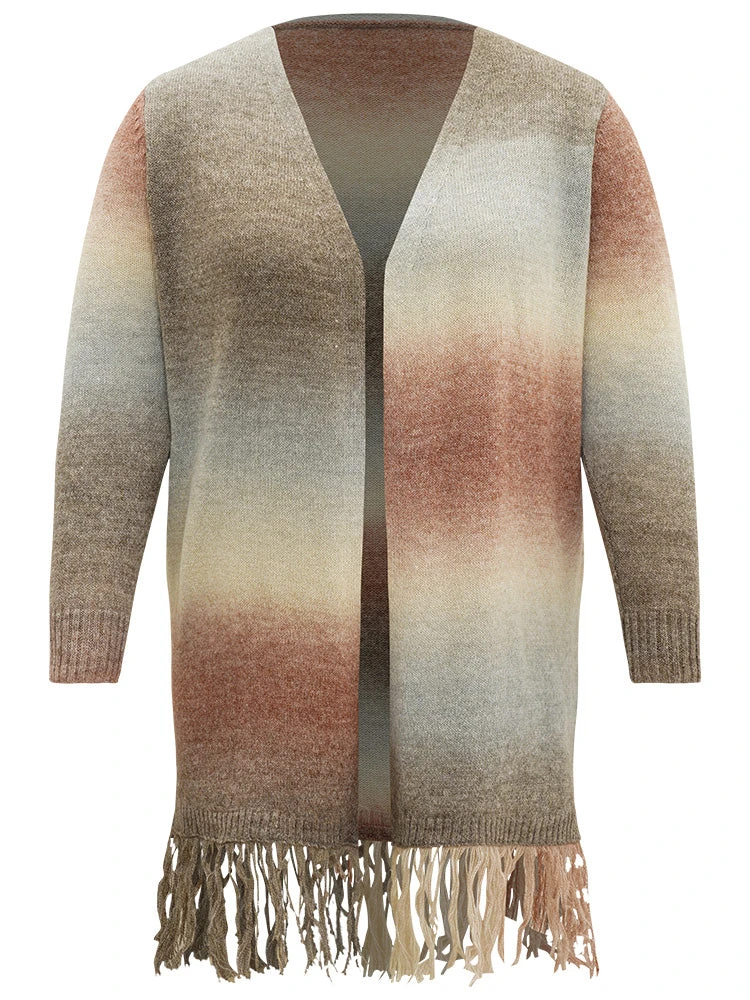 Ombre Fringe Trim Open Front Cardigan 11 Ombre Fringe Trim Open Front Cardigan - Image 9