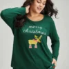 Christmas Elk Print Round Neck Sleep Top 2 Christmas Elk Print Round Neck Sleep Top -Clothing Shop 356247553 vt