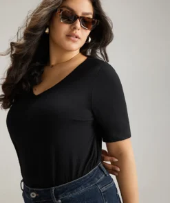 Cotton V Neck Plain Basic T-shirt -Clothing Shop 357418304 wp