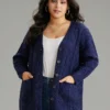Plain Geometric Texture Button Up Cable Knit Cardigan -Clothing Shop 357618325 sh