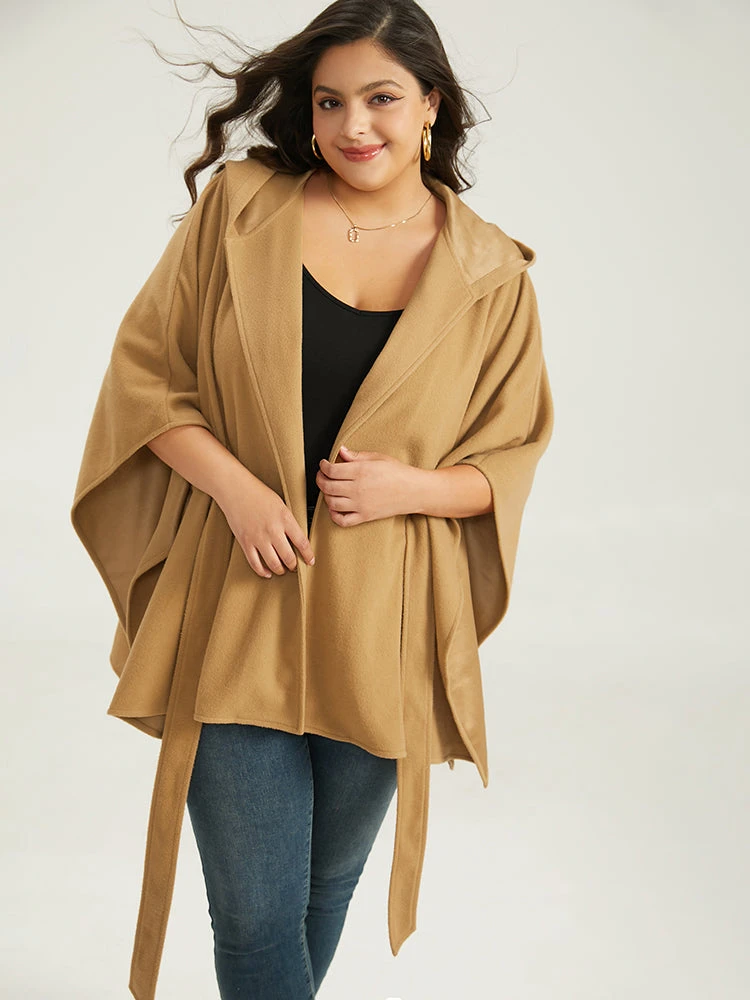 Solid Hooded Belted Batwing Sleeve Jacket 6 Solid Hooded Belted Batwing Sleeve Jacket - Image 4