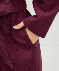 Solid Foldover Collar Pocket Asymmetrical Hem Belted Coat -Clothing Shop 359003569 am a95bae78 0708 4b19 826e 6ac38f465adb