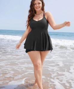 Plain Ruffles Crossover Back Adjustable Straps Tankini Top -Clothing Shop 359894401 ph