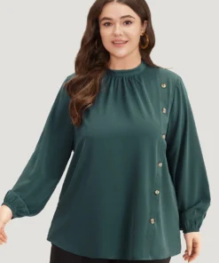 Anti-Wrinkle Asymmetrical Button Gathered Blouse