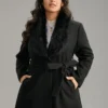 Plain Fuzzy Trim Patchwork Belted Coat -Clothing Shop 361141121 nd