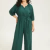 Plain Notched Belted Gathered Lantern Sleeve Jumpsuit 2 Plain Notched Belted Gathered Lantern Sleeve Jumpsuit -Clothing Shop 361276013 vb