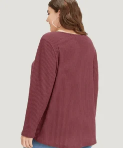 Plain Waffle Knit Scoop Neck Plicated Detail T-shirt -Clothing Shop 361628417 cq 340e4d10 578d 488c 8212 df38dcaa1bbd