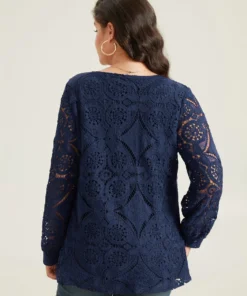 Plain Embroidered Guipure Lace Wrap Blouse -Clothing Shop 361659191 ye