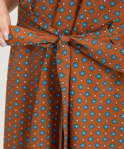 Bandana Print Flutter Trim Pocket Belted Dress -Clothing Shop 361683427 bm