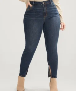 Mom Jeans Skinny Moderately Stretchy High Rise Medium Wash Split Jeans
