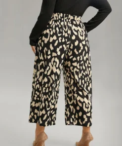 Leopard Elastic Waist Ties Wide Leg Pants -Clothing Shop 361882210 am