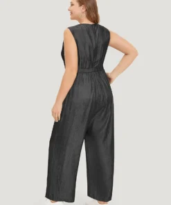 Solid Pocket Button Detail Zipper Tank Jumpsuit -Clothing Shop 362267760 qf