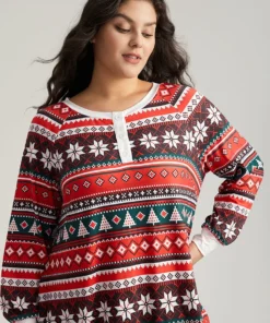 Geometric Sleep Raglan Sleeve Button Up Dress -Clothing Shop 362896985 ul