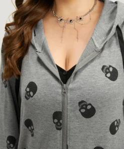 Halloween Skull Print Pocket Zipper Hooded Sweatshirt -Clothing Shop 363132483 xg 219f6467 4c18 491b 8d14 c4739fc51dd9