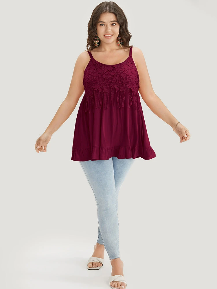 Plain Contrast Lace Ruffle Hem Cami Top 22 Plain Contrast Lace Ruffle Hem Cami Top - Image 20