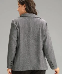 Plain Textured Pocket Suit Collar Blazer -Clothing Shop 364180391 sm