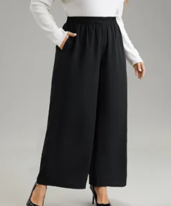 Solid Chiffon Elastic Waist Wide Leg Pants -Clothing Shop 36421743 su dba95361 03af 4406 952e 0aff1019676a