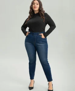 Dark Wash Skinny Elastic Waist Jeans -Clothing Shop 364245099 qc