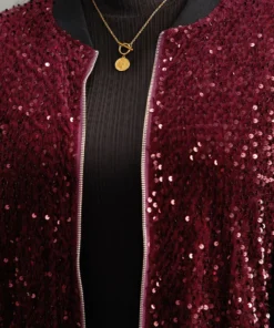 Sequin Zipper Patchwork Contrast Bomber Jacket -Clothing Shop 365199815 vg