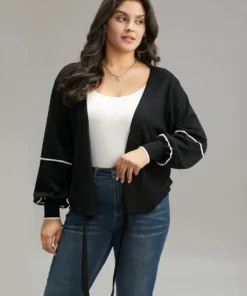 Supersoft Essentials Striped Contrast Ties Lantern Sleeve Cardigan -Clothing Shop 365450928 gj