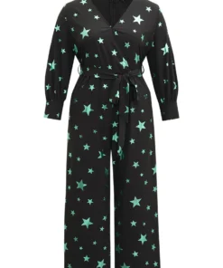 Star Glitter Belted V Neck Jumpsuit -Clothing Shop 36547388 on