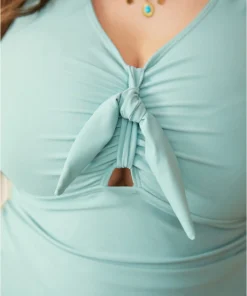 Cut Out Crossover Flutter Ruched Bowknot Swim Dress -Clothing Shop 365611200 jq