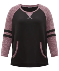 Striped Contrast Pocket Raglan Sleeve High Low Hem Sweatshirt -Clothing Shop 36573001 sz 7d144161 9005 40d0 b3b5 004b2953c10f