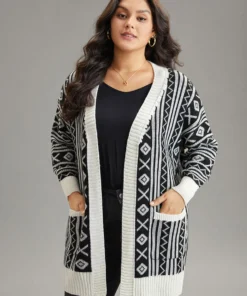 Geometric Bandana Contrast Pocket Cardigan