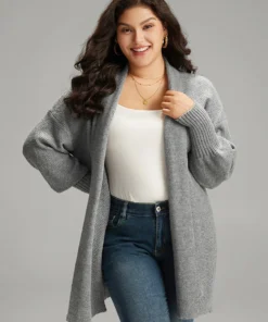 Plain Open Front Elastic Cuffs Cardigan