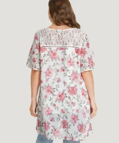 Floral Lace Ruffle Sleeve High Low Hem Blouse -Clothing Shop 366382782 po bbe3a9a9 20a6 4a05 b2fb 1c1d9a9bc221