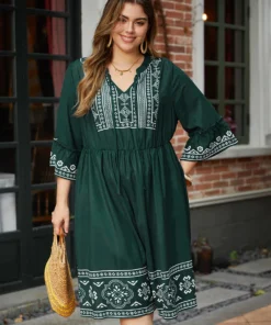 Bandana Print Knot Neck Frill Trim Bell Sleeve Dress