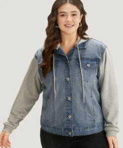 Hooded Patchwork Flap Pocket Denim Jacket -Clothing Shop 366882841 ea a0db126e dfde 419d 8d9f abe2f8364683