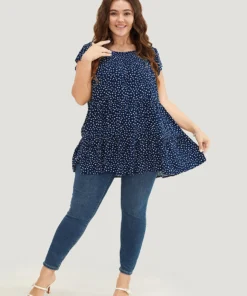 Allover Print Cap Sleeve Ruffle Hem Gathered Blouse -Clothing Shop 368124368 kb e7bdec9c 65ed 4afb 8d5c 4d6e6a0b7ea6