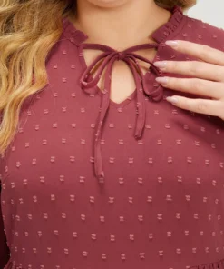 Plain Pocket Lantern Sleeve Knot Neck Lace Panel Dress -Clothing Shop 368698163 gy