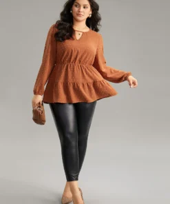 Textured Keyhole Ruffle Layered Hem Blouse 10 Textured Keyhole Ruffle Layered Hem Blouse -Clothing Shop 368741776 rg