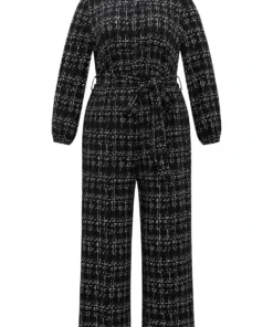 Textured Button Up Elastic Waist Belted Jumpsuit -Clothing Shop 368812271 bt