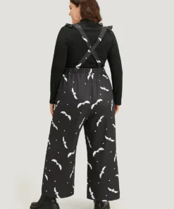 Halloween Bat Print Pocket Frill Trim Gathered Jumpsuit 11 Halloween Bat Print Pocket Frill Trim Gathered Jumpsuit -Clothing Shop 36920499 lv