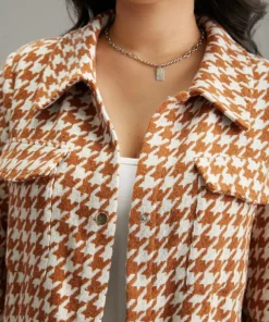 Houndstooth Lapel Collar Flap Detail Coat -Clothing Shop 36925046 hv