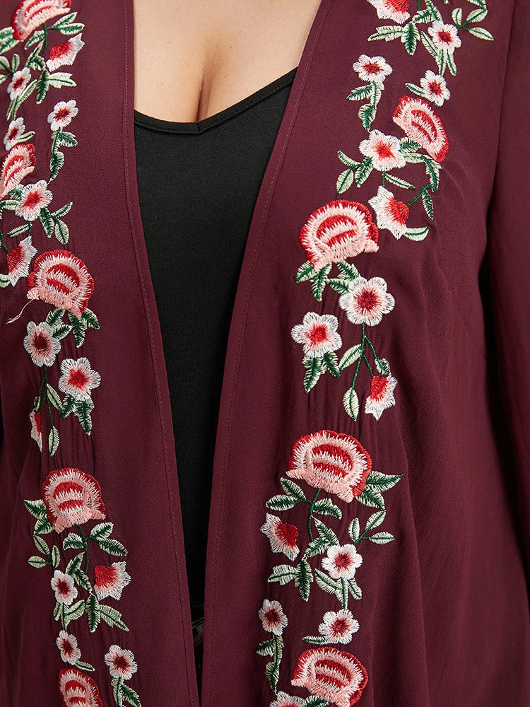 Floral Embroidered Mesh High Low Hem Kimono 7 Floral Embroidered Mesh High Low Hem Kimono - Image 5