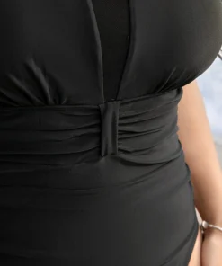 Halter Mesh Insert Knotted Back One Piece Swimsuit -Clothing Shop 369555529 rw