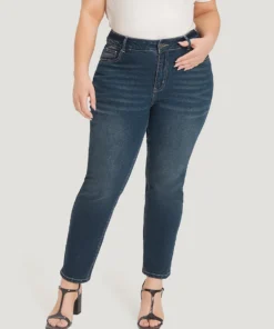 Solid High Rise Pocket Dark Wash Jeans