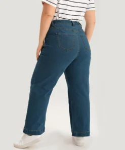 Solid Patchwork Wide Leg Medium Wash Jeans -Clothing Shop 370733860 hb