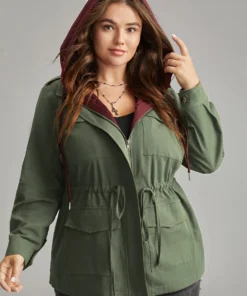 Contrast Hooded Drawstring Flap Pocket Coat -Clothing Shop 371088452 ij