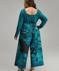 Floral Square Neck Gathered Belted Jumpsuit 17 Floral Square Neck Gathered Belted Jumpsuit -Clothing Shop 371800441 qo