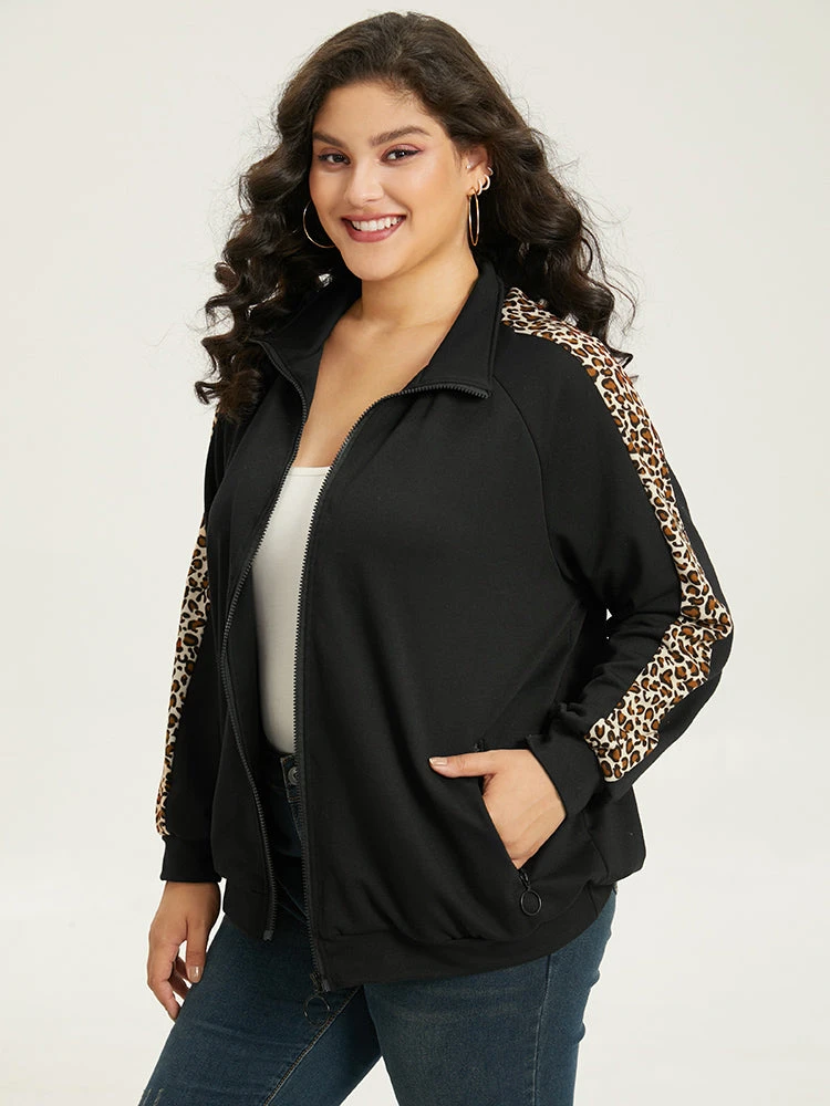 Leopard Print Patchwork Zipper Pocket Jacket 3 Leopard Print Patchwork Zipper Pocket Jacket